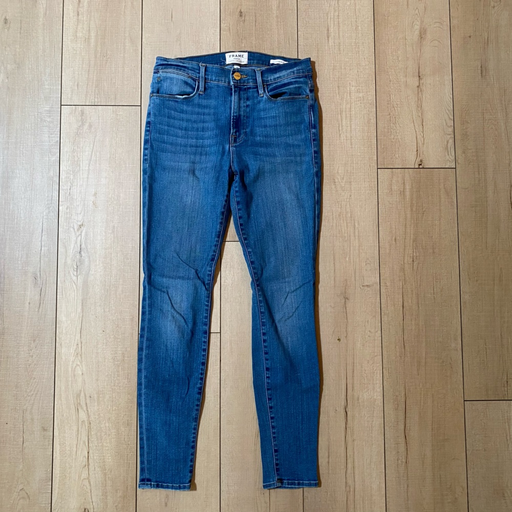 FRAME Le High Skinny Jeans - Blue, Size 28 Classic Denim